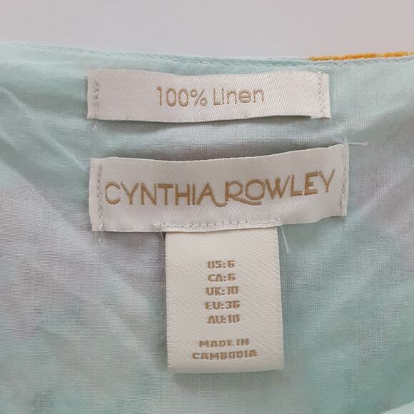Cynthia Rowley 100% Linen Floral Sun Dress V Neck Mini Dress Womens 6 Resort - Picture 7 of 12